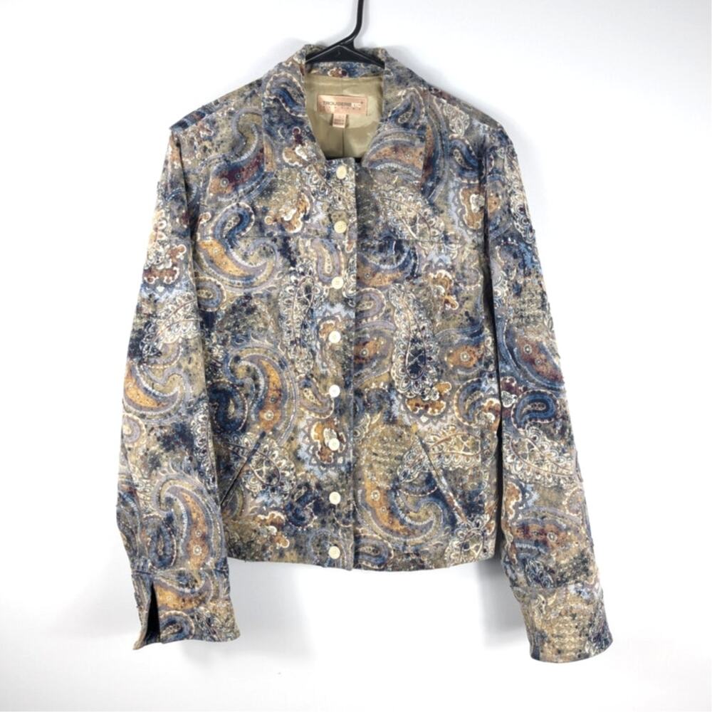 Trousers Etc 12 Paisley Jacket Womens Button Front Lightweight Corduroy Casual
